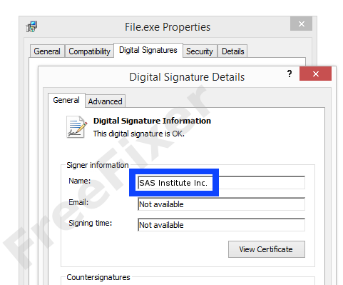Screenshot of the SAS Institute Inc. certificate